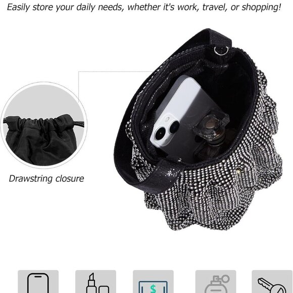 Lightweight Sparkling Crossbody Purse with Drawstring Closure - Women’s Fashion - Picture 4 of 6